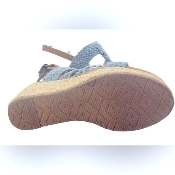Zodiac Blue and Tan Wedge Sandals with Espadrille Heel - Picture 4 of 5